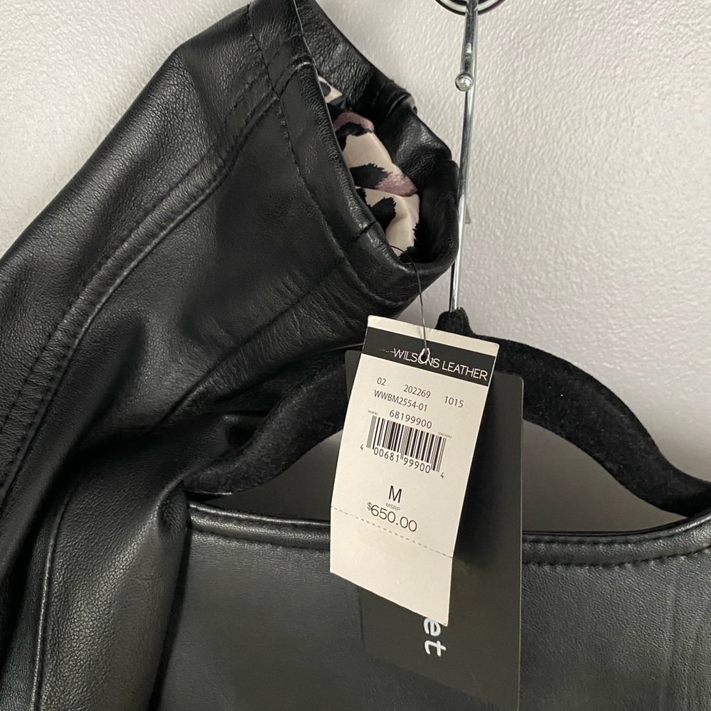 Black Genuine Leather Jacket with Fringe Accents - Picture 6 of 6